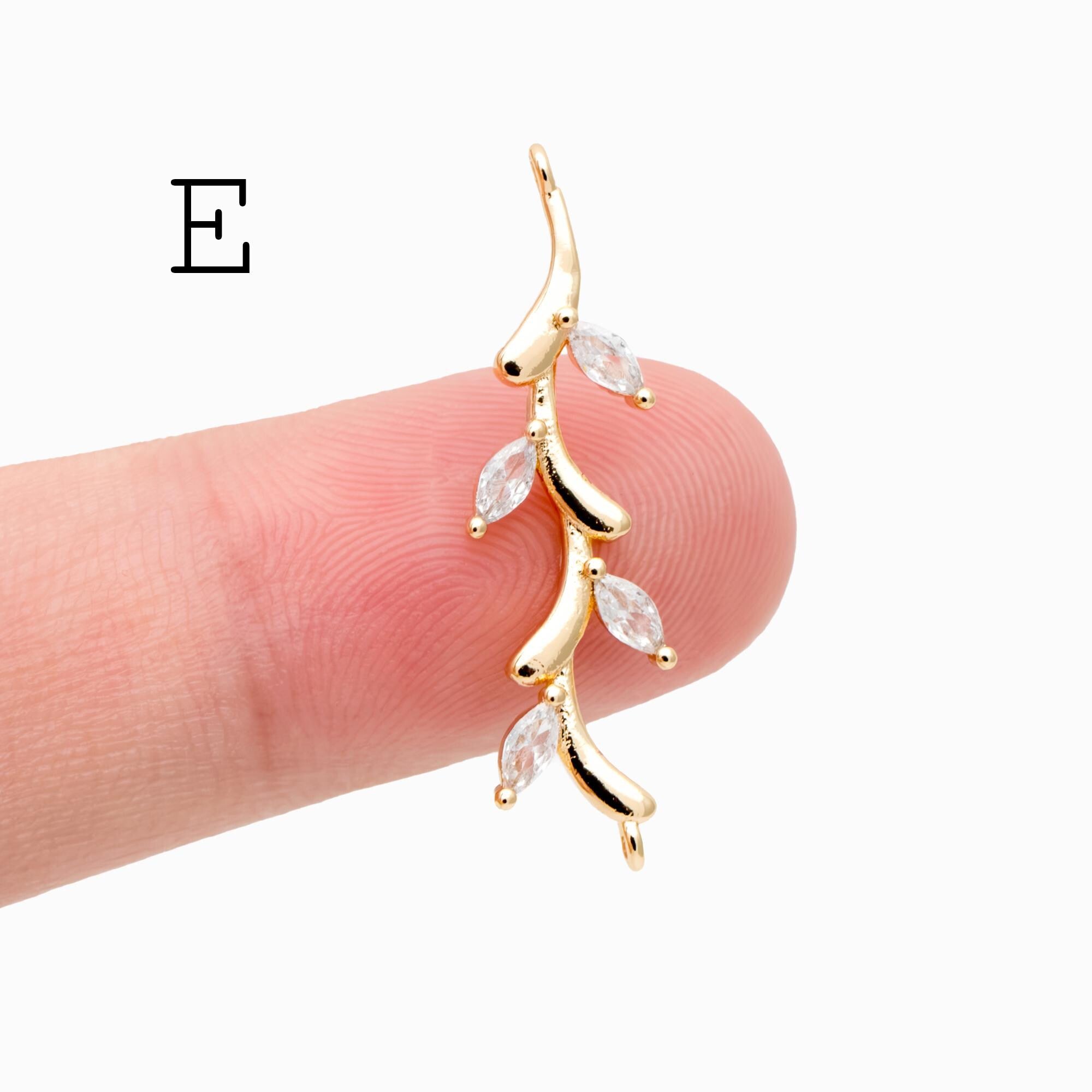 10pcs CZ pave Gold Leaf Charm Connectors , 18K Gold plated Brass Branch Pendants (GB-3145)